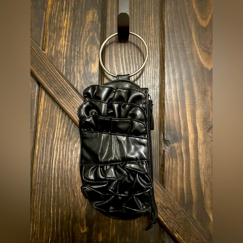 Faux Leather wristlet with ruffle detail